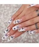 Brishow French Press-On Nails - 24 Pieces White Ballerina Acrylic Nails with Butterfly Design for Women & Girls - International Shipping Available - Buy Online on GoSupps.com