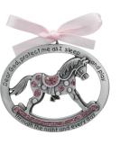 Oskal Sweet Rocking Horse Crib Medal for Baby Girl | Pewter Finish with Prayer Verse | Christening/Shower Gift | Baptism Keepsake with Pink Ribbon | Infant/Newborn - Buy Online on GoSupps.com