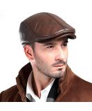 Icehao Men's Genuine Leather Newsboy Beret Hat | Adjustable Ivy Cap for Driving, Hunting, Fishing | Fashionable Brown Flat Cap - Buy Online on GoSupps.com