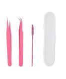 Professional Eyelash Tweezers Set - Stainless Steel with Curved Tweezers & Brush for Extensions | 2 Tweezers & 1 Brush - Buy Online on GoSupps.com