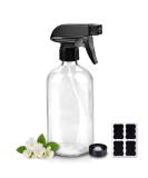 16oz Clear Glass Spray Bottle - Refillable Boston Round Container with Labels & Adjustable Nozzle for Cleaning, Gardening, Aromatherapy, Pets, Plant, Hair - 1 Pack - Buy Online on GoSupps.com