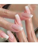 Quadratical Short Artificial Nails - 24pc Baby Boomer Color Gradient with Glue | White Gold Glitter Press-On Acrylic Nails for Women - BB15 - Buy Online on GoSupps.com