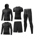 BUYJYA 5Pcs Men's Compression Pants Shirt Top Long Sleeve Jacket Athletic Sets Gym Clothing Mens Workout Valentine's Day gift Black Large - Buy Online on GoSupps.com