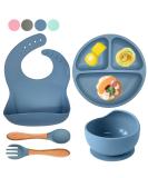 SilverStaar Baby Weaning Set - Silicone Suction Plate, Bowl, Spoon, Fork & Bib - Blue | Detachable Suction Base Feeding Set for Babies & Toddlers - Buy Online on GoSupps.com