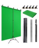 JEBUTU 5X6.5ft Green Screen Backdrop with Stand Kit, Green Screen with T-Shape Background Support Stand, Portable Green Screen Stand Kit with Carrying Bag & 5 Spring Clamps for Zoom, Video, Streaming - Buy Online on GoSupps.com