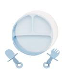 Silicone Baby Plate with Suction Cup, Spoon & Fork Set - BPA Free, Non-Slip Toddler Tableware with Compartments in Light Blue - Buy Online on GoSupps.com