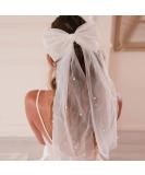Bolonar Bachelorette Party Decorations: Pearl White Hair Bow Clips & Veil for Bride | Bridal Shower & Bridesmaid Favors - Buy Online on GoSupps.com