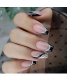 24pcs Short Square False French Tip False Nails Stick on Nails Glitter Press on Nails Removable Glue - on Fake Nails Acrylic Full Cover Nails Women Girls Nail Art Accessories (French Black Ripple) - Buy Online on GoSupps.com