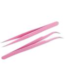AKOAK Stainless Steel Eyelash Extension Tweezers - Straight and Curved Tips - Pink (2 Pieces) - Buy Online on GoSupps.com