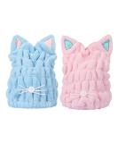 OrangeTag 2Pcs Ultra Absorbent Microfiber Hair Towel Wrap with Cute Kitty Ears for Women & Girls | Quick Drying Bath Tool Hat - Buy Online on GoSupps.com
