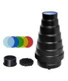 Aluminium Conical Snoot Kit for Bowens Mount Strobe Flash - Honeycomb Grid & Color Filters - Buy Online on GoSupps.com