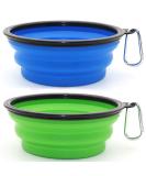 Slson Foldable Travel Dog Bowl - 2 Pack (1000ml) with Carabiners for Cats & Dogs - Ideal for Water & Food - Blue & Green - Buy Online on GoSupps.com