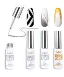 3Pcs Metallic Gold Gel Liner Nail Art Polish Set - Silver, White, and Gold | Thin Brush Painted Design | Soak off Curing for Nail Manicure Painting - 0.27 Fl Oz (Pack of 3) - Buy Online on GoSupps.com