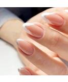 24Pcs White French False Nails - Medium Square Glitter Silver Edge Designs | Press on Nails for Women and Girls - Buy Online on GoSupps.com