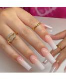 RikView Gradient French Acrylic Press on Nails - Nude Coffin Pink Glossy Square Fake Nails - Buy Online on GoSupps.com