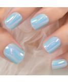 EchiQ Light Blue Laser Press On Nails - Metallic Mirror Like Fake Nails for Women - 24 pcs Short Medium Squoval Acrylic Full Cover False Nails - Buy Online on GoSupps.com