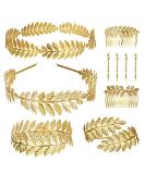 THUNARAZ 10Pcs Golden Laurel Leaf Bracelet Armband Crown Arm Cuff Bridal Jewelry Set - Greek Goddess Headband Hair Comb & Wedding Headpiece Accessories - Buy Online on GoSupps.com