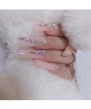 24pcs Luxury Super Long Wedding False Nails - Rectangular Acrylic Nails for Women - Nude Glossy Press On Nails - City Beauty - Buy Online on GoSupps.com