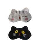 Cute Travel Cat Sleep Eye Mask 2 Pack - Soft Animal Cartoon Blindfold for Women, Girls, Kids - Perfect for Sleep, Plane, Office Nap - White Black - Buy Online on GoSupps.com