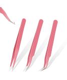 3-Piece Pink Eyelash Extension Tweezers Set | Stainless Steel Straight & Curved Pointed Tool for False Eyelashes | Perfect for Women & Girls - Buy Online on GoSupps.com