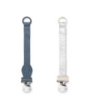 Elodie Details Pacifier Chain 2 Pack - Fabric & Stainless Steel Clip for Baby Boys & Girls - Universal Silicone Ring - Tender Blue Bunny/Stone Silver - Buy Online on GoSupps.com