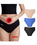 Relixa Menstruation Underwear for Women & Girls - 3-Pack Bamboo Hipsters (XS-6XL) | Strong Absorbency for Heavy Bleeding - Black Blue & Beige - Buy Online on GoSupps.com