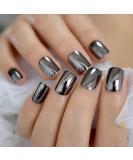 CoolNail Dark Smoky Gray Reflective Mirror Metal Plating False French Acrylic Nail Tips Punk Metallic Square Fake Nails With Glue Sticker L5187 - Buy Online on GoSupps.com