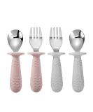 Pandaear 4-Piece Baby Cutlery Set | Stainless Steel Spoon & Fork for Kids | Anti-Choke Design BPA Free | Ideal for 1 Year+ | Pink & Gray Tableware - Buy Online on GoSupps.com