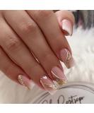 Ombre Nude White Press On Nails - Medium Square Glitter Swirl Design | 24 Pcs Fake Acrylic Nails for Women & Girls - Perfect for Daily Wear & Weddings - Buy Online on GoSupps.com