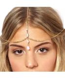Boho Gold Head Chain - Vintage Pearl & Shell Hair Accessories for Weddings Festivals & Women - Buy Online on GoSupps.com