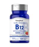 Piping Rock B12 Sublingual Methylcobalamin | 5000 mcg | 120 Fast Dissolve Tablets | Berry Flavor | Vegetarian Non-GMO Gluten Free Supplement - Buy Online on GoSupps.com