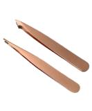 2pc Compact Tweezers Set - Slanted & Pointed Tips - Stainless Steel Rose Gold - Multipurpose Tool for Eyebrows, Facial Hair, Splinters, and Ingrown Hairs - Buy Online on GoSupps.com