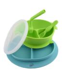 Yummy Baby Toddler Silicone Suction Divided Plate Bowl with Lid, Spoon, and Straw - Non Slip Feeding Set for Kids - BPA Free - Green - Buy Online on GoSupps.com