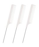 DAZISEN 3-Piece Anti-Static Hair Comb Set with Stainless Steel Handle - Fine Tooth Combs for Salon, Barber, Hairdressing - White - Buy Online on GoSupps.com