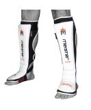 Meister MMA Edge Leather Shin Guards with Gel Padding - White L-XL | Premium Protection for Fighters - Buy Online on GoSupps.com