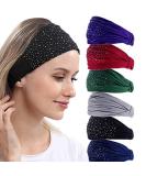 DINPREY Rhinestone Bandeau Headbands - Set of 6 Wide Sport Headbands for Women - Yoga, Workout, Makeup - Stretchy & Stylish Hair Accessories - Buy Online on GoSupps.com