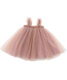 Ugitopi Baby Girls Tutu Dress | Sleeveless Princess Tulle Sundress | 12 Months | Tan - Buy Online on GoSupps.com