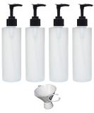 Earth's Essentials Four Pack Of Refillable 8 Oz. HDPE Plastic Pump Bottles With Patented Screw On Funnel-Great For Dispensing Lotions, Shampoos and Massage Oils. - Buy Online on GoSupps.com