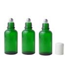 3PCs 50ml Refillable Green Glass Essential Oil Roll-On Bottles | Cosmetic Sample Packaging with Metal Roller Ball & White Cap - Perfect for Perfume & Essential Oils - Buy Online on GoSupps.com