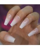 Glossy Ombre Pink Nude White French Ballerina Coffin False Nails - Reusable Gradient Natural Press-On Tips | L5665 - Buy Online on GoSupps.com