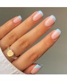 Foccna 24pcs Blue French Square Fake Nails - Glossy Press on Nail Tips for Artificial Manicure - Buy Online on GoSupps.com