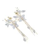 Lurrose Rhinestone Flower Hair Clips - Elegant Chinese Tassel Headwear for Women and Girls - Bridal Accessories in White (2pcs) - Buy Online on GoSupps.com