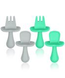 Vicloon Baby Fork and Spoon Set - 4Pcs Infant Silicone Self Feeding Utensil - Easy Grip Toddler Cutlery Kit - Baby Weaning Spoons for Children - Grey-Green - Buy Online on GoSupps.com