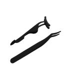 Stainless Steel Curved Eyelash Applicator Tweezers - 2 Pcs Set for False Lashes, Cluster Application and Removal - Black - Buy Online on GoSupps.com