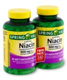 Spring Valley Flush Free Niacin (B-3) 500mg 240 Capsules - Pack of 2 Bottles - Fast-Acting Formula - Buy Online on GoSupps.com