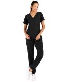 Minty Mint Women's Solid Stretch Medical Uniform Scrub Set - V Neck Top & Cargo Jogger Pants - Black, Medium Size - Buy Online on GoSupps.com