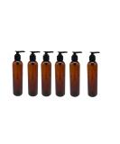 Natural Farms 6 Pack Empty Squeeze Plastic Bottles - 8 oz Amber Cosmo with Black Pump for Essential Oils Perfumes & Cleaning Products - Ideal for International Shipping - Buy Online on GoSupps.com
