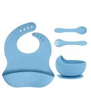 Vicloon Silicone Baby Feeding Set - 4Pcs Weaning Set with Suction Plate, Bib, Spoon & Fork | BPA-Free Toddler & Kids Bowl Set - Blue - Buy Online on GoSupps.com