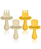 Vicloon Baby Fork and Spoon Set 4Pcs - Silicone Self Feeding Utensil for Toddler Cutlery Kit - Easy Grip Baby Weaning Spoons - Beige-yellow - Buy Online on GoSupps.com