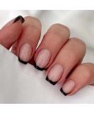 RikView French Tip Oval Fake Nails - Glossy Black Acrylic False Nails with Full Cover Design - Buy Online on GoSupps.com